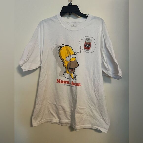 White T-Shirt with Cartoon Print Homer Simpson VTG - Picture 1 of 4